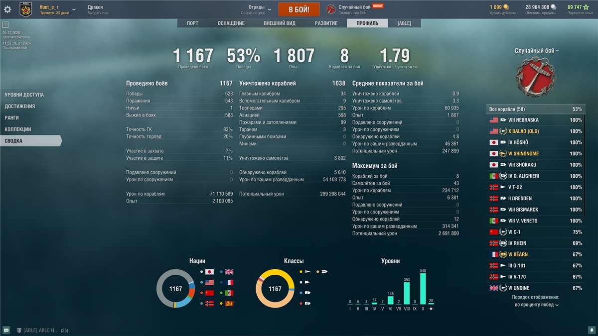 продажа аккаунта к игре World of Warships